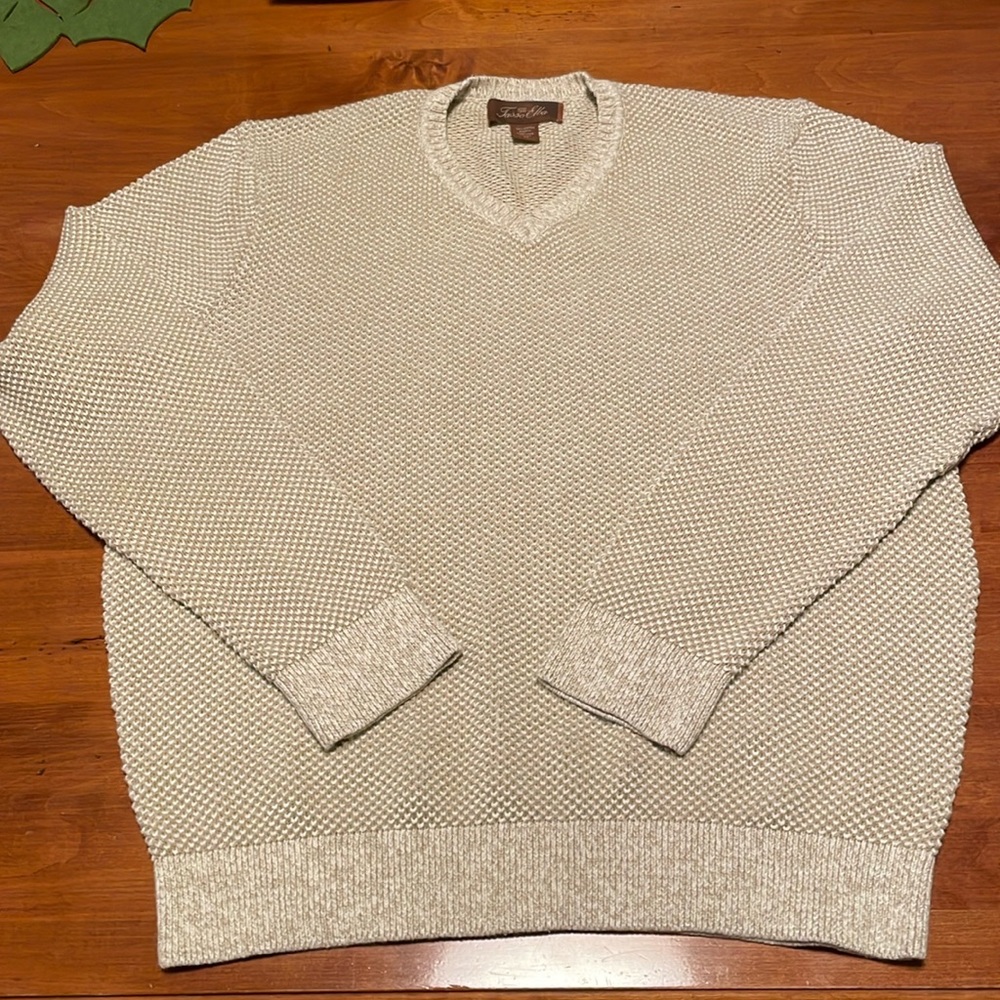 Tasso Elba Men’s Cotton V-Neck Sweater Sz Large EUC